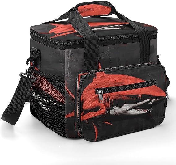 Red Black Shark Cooler Bags Insulated Lightweight Lunch Cooler Pack Large Leakproof Camping Ice Chest Collapsible Sided Cooler Bags for Hiking Beach Travel Picnic