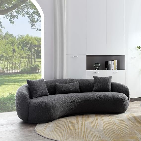 Acanva Modern Curved Sofa, 4 Seat Boucle Couch for Living Room, Grey