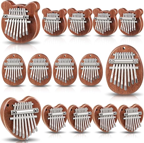 Kathfly 15 Pack Mini Kalimba 8 Key, Thumb Piano Heart Oval Bear