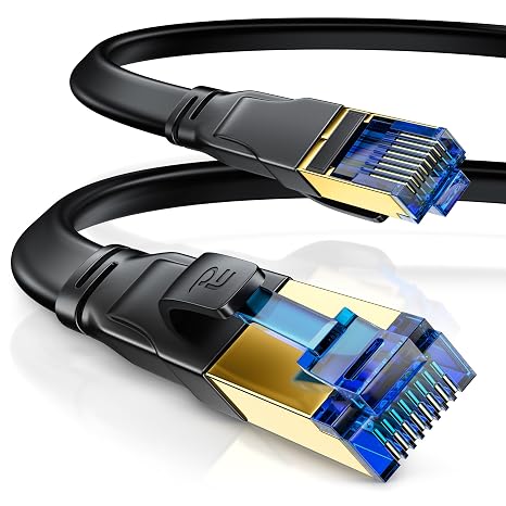 CSL - 30 ft CAT 8 Flat Ethernet Cable - 40 Gbits High Speed LAN Network - Heavy Duty Installation Cable - PIMF Shielding & Gold-Plated RJ45 Connector - CAT8.1 for Router, Gaming- Suitable Cat 6 Cat 7