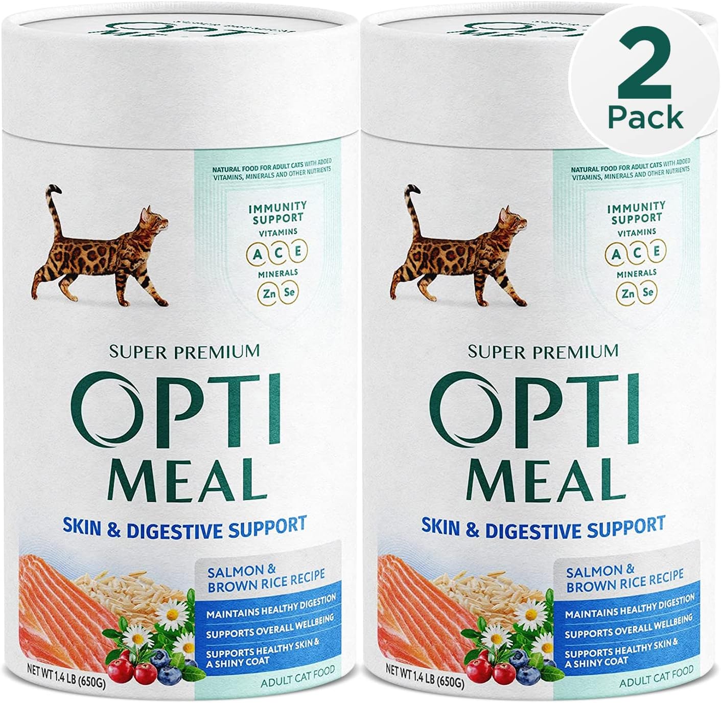 Optimeal Skin & Sensitive Stomach Cat Food - Proudly Ukrainian - Healthy Cat Food Dry Recipe for Skin & Digestive Support, Tasty Dry Cat Food for Pets 1.4 Pound Pack of 2, Salmon & Brown Rice