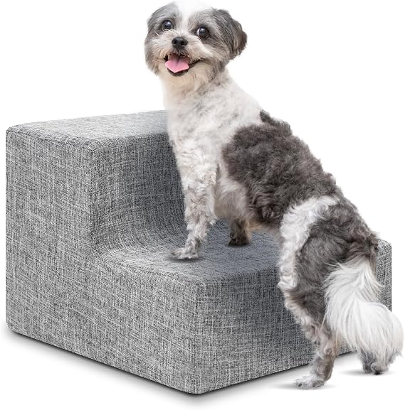 Best Pet Supplies Dog Stairs & Steps - Foam Steps for Small Dogs & Cats, Non-Slip Indoor Balanced Pet Step Support, Dog Ramp, No Assembly, Ash Gray Linen, 2-Step (12-inch Height)