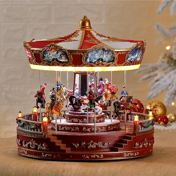 Spinning Christmas Musical Box, LED Handmade Christmas Carousel Decoration with Music Moves Up Down and Rotates, Realistic and Natural, Add Atmosphere Charm, For Friends Teachers Gifts