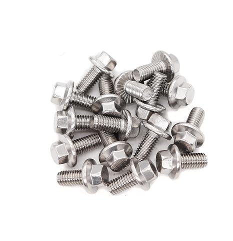 30pcs M6-1.0 x 12mm Serrated Flanged Hex Bolts Flange Hexagon Screws, Stainless Steel 18-8 (304), Plain Finish, DIN 6921