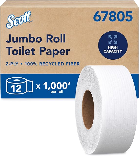 Scott Professional Jumbo Roll Toilet Paper, Bulk, 12 Rolls x 1000' (67805)