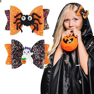 Sibba 2 PCS Halloween Hair Clips, Glitter Spider Hair Bow, Halloween Ghost Clips for Cartoon Accessories for Cosplay Costume & Party Supplies