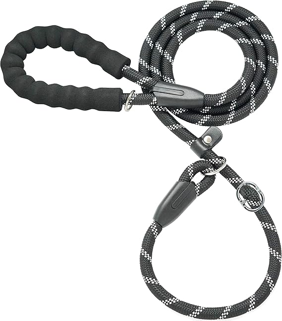 iYoShop Durable Slip Lead Dog Leash with Padded Handle and Highly Reflective Threads, No Pull Dog Training Leash (1/2" x 4 FT, Black)