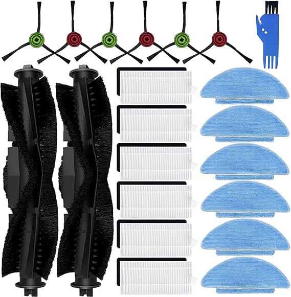 21 Pack Replacement Parts Kit for Tikom L8000 Pro / L9000, for Lubluelu SL60 Robot Vacuum, 2 Main Brush 6 HEPA Filter 6 Mop Pad 6 Side Brush 1 Cleaing