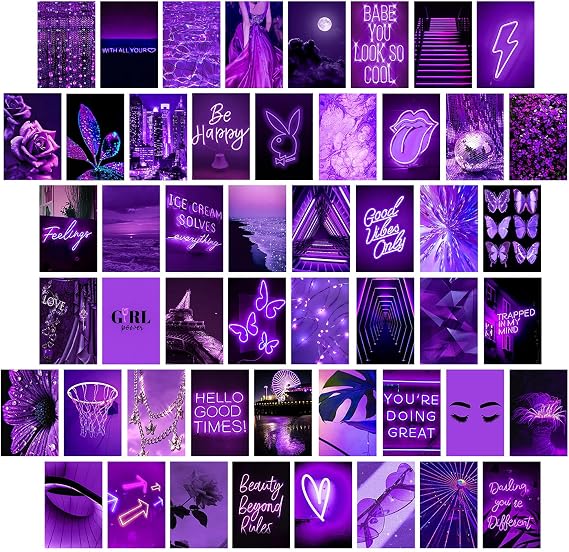 WOONKIT Purple Wall Collage Kit - Aesthetic Pictures, Wall Decor for Bedroom, Room Decor for Teen Girls, 50PCS 4x6 INCH