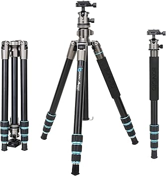 Portable Aluminum Alloy B674A Lightweight Camera Travel Tripod Monopod with Ball Head for DSLR (Bronze Grey)