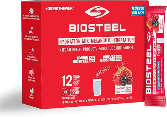 BioSteel Hydration Mix, Sugar-Free with Essential Electrolytes, Mixed Berry, 12 Single Serving Packets