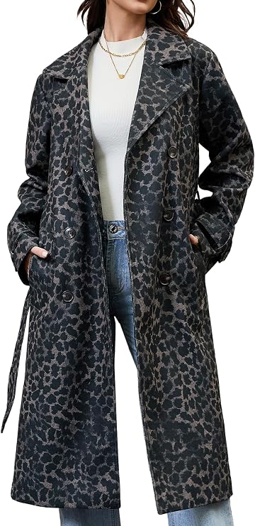 Women's Double-Breasted Belted Overcoat Warm Long Coat for Fall Winter