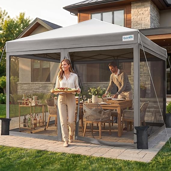 Quictent 10x10 Pop Up Canopy Tent with Netting & Magnetic Doors