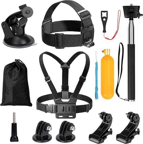 9'u 1 arada aksiyon kamerası aksesuar seti, göğüs kemeri tutucu dış mekan spor kıyafeti Gopro Hero 10/9/8/7/6/5/4 Insta360 DJI SJCAM APEMAN AKASO ve diğer spor türleri kamera ile uyumlu