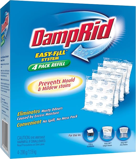 DampRid - Fragrance Free Moisture Absorber 10.5 oz. Easy Fill Refill Packs - 4 count Attracts & Traps Moisture for Fresher, Cleaner Air