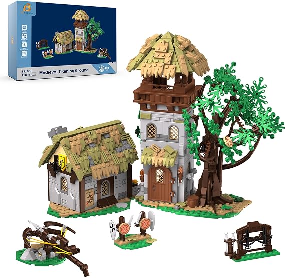 Medieval Training Ground Building Blocks Set, Retro Medieval House Model, Archery Range Building Bricks Set Soldier Training Ground Building Set for Teens and Adults（1109 PCS）