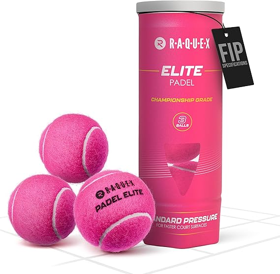 Raquex Elite Pink Padel Balls - 3, 6, 9 or 120 Balls - For All Court Surfaces - FIP Specification