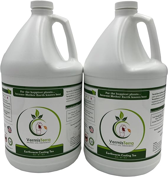 VermisTerra Earthworm Casting Tea - Organic Worm Tea - 2 Gallons - Soil Conditioner Concentrate - Living Microbes, Boost Growth - Feeds All Crops: Vegetables, Flowers, Fruit and Trees