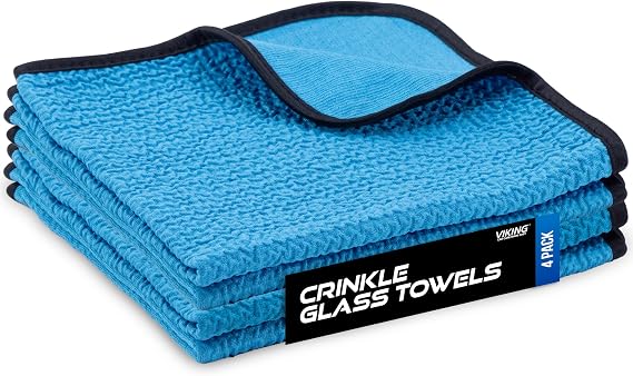 VIKING Glass Microfiber Cleaning Cloth for Car, 16 inch x 16 inch, 4 Pack