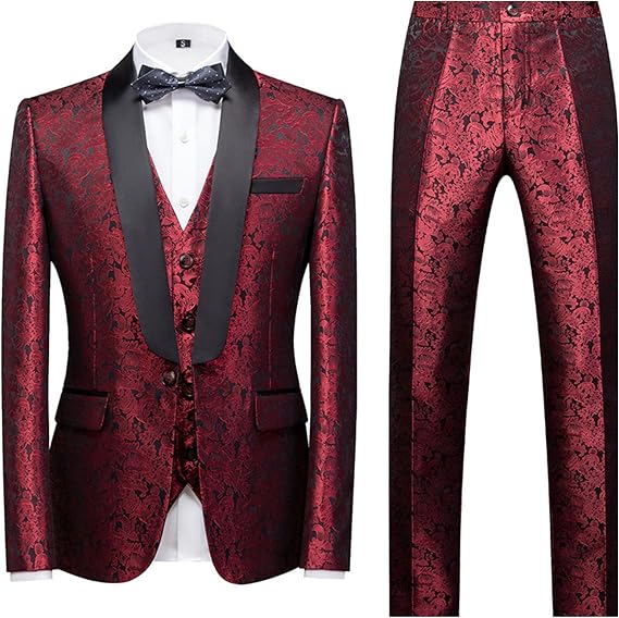 Mens Slim Floral Tuxedo Jackets Dinner Party Prom Weeding Blazer Classic Shawl Lapel Formal Skinny Suit