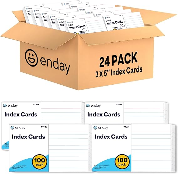 Index Cards 3x5 Bulk, (2400 Cards), Notecards, Flashcards, Notecards 3x5 lined, Blank on Back, Flashcards for School Home and Office, Ruled Index Card, 100 Per Pack, (24 Pack)
