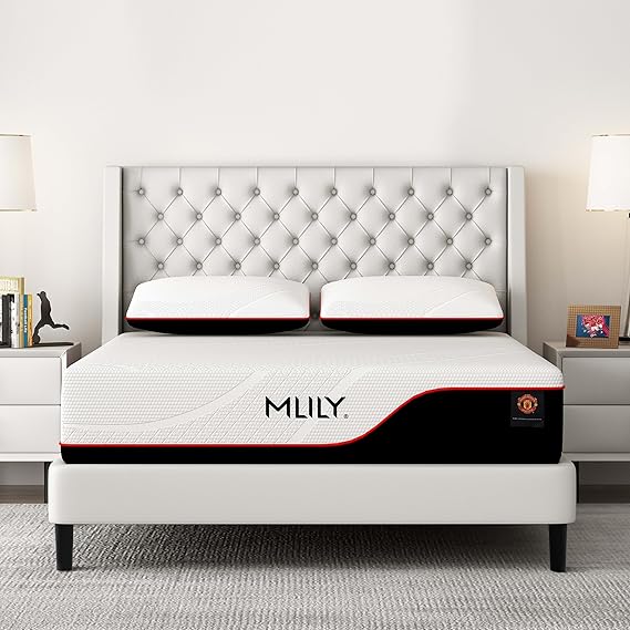 MLILY Queen Size Mattress, Manchester United 12 Inch Memory Foam Mattress, Cool Sleep & Pressure Relief, Made in The USA of US Foam and Global Materials, White