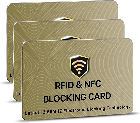 SaiTech IT RFID Blocking Cards, 3 Pack One Card Protects Entire Wallet Purse For Men & Women, NFC Contactless Bank Debit Credit Card Protector ID ATM Guard Card Golden