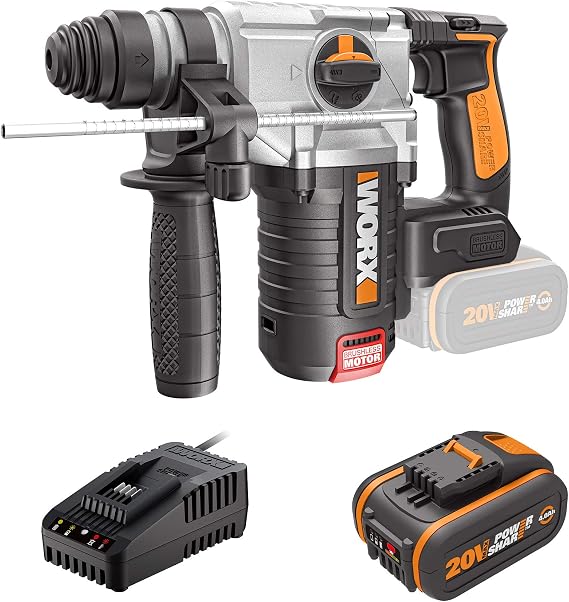 WORX PowerShareTM WX380.1 Brushless Rotary Hammer Drill 20V 4.0Ah, 1200rpm, 5400bpm 2.2J, 4 Functions, Anti-Vibration, Safety Clutch, Electronic Pulse