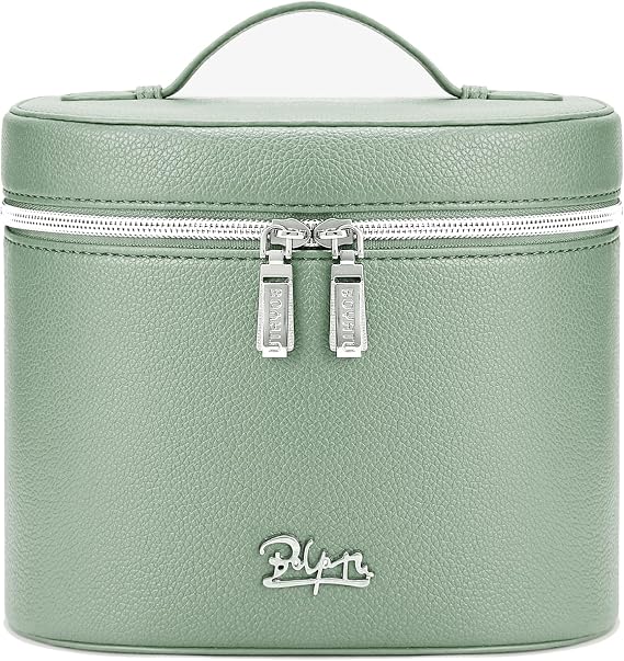 BOYATU Makeup Bag Vanity Case: Vegan Leather Cosmetic Bag for Women | Waterproof Travel Toiletry Bag with Removable Divider - Portable Organizer Bag with Handle