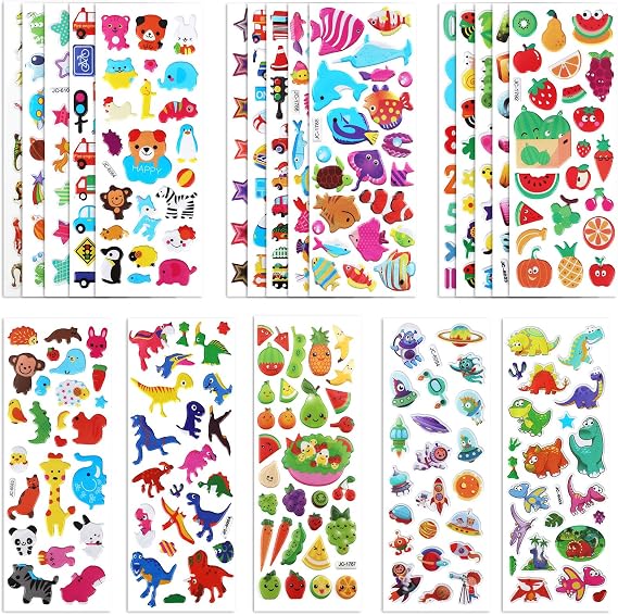 20 Sheets Puffy 3D Stickers for Kids & Toddlers, Variety Adhesive Sticker