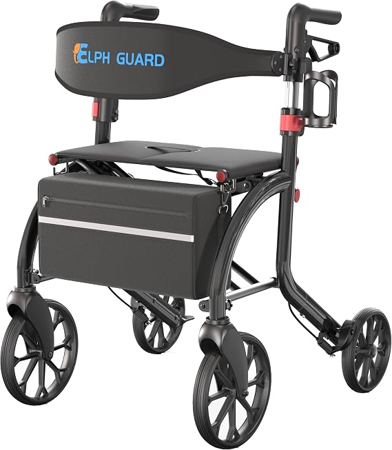Rollator Walker with Seat for Seniors, 10" & 8" Wheels, 350 lb