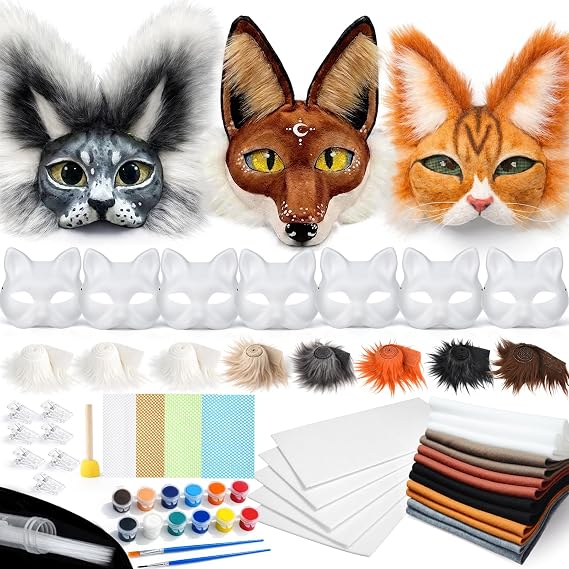 Therian Mask Kit, 51 Pcs Cat Mask DIY Kit with Felt, Fur & Eye Mesh