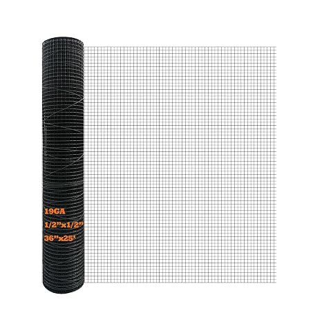 Black PVC Coated Hardware Cloth 36 Inch x 25 Foot -1/2 Inch x 1/2 Inch 19GA