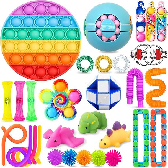 Chennyfun 30PCS Fidget Toy Set, Fidget Pack For Anxiety Relief | Stress Sensory Toys for Autism,Sensory Fidget Toys with Pop Fidget,Fidget Cube for Party Favors,Prizes,Reward for Kid Adult