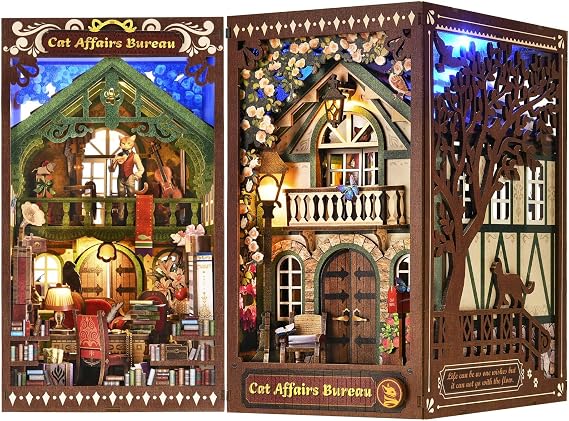 DIY Book Nook Kit, Miniature House Dollhouse Kit for Adult and Teens, Book Nook Kits for Adults, Booknook Bookend Alley Model Build with Dust Cover