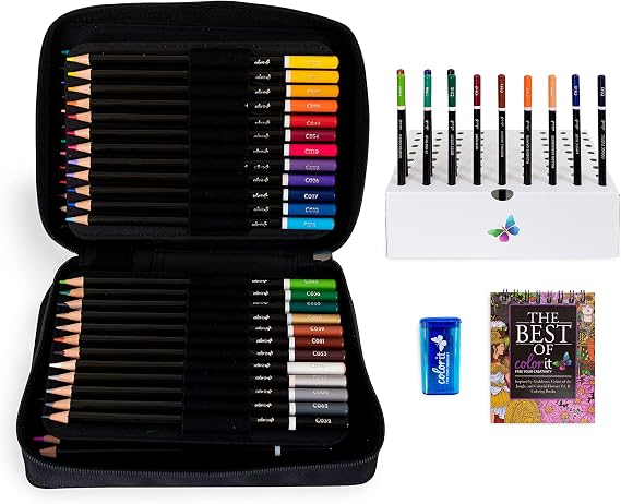ColorIt 72 Colored Pencils for Artists - Art Tools for Coloring, Drawing & Sketching -  with Travel Case, Sharpener & Holder, Plus Bonus Present Box - Colored Pencil Case