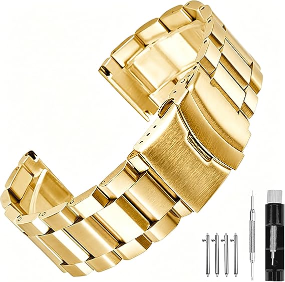 Quick Release Brushed Metal Watch Band for Men Women Stainless Steel Watch Bracelet Straps 18mm 20mm 21mm 22mm 24mm 26mm Watch Bands with Double FlipLock Buckle Black or Silver Blue Gold Grey