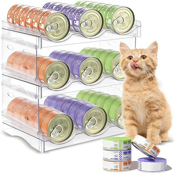 3 Layers Transparent Cat Food Can Organizer Can Hold 54 (3oz) Cans