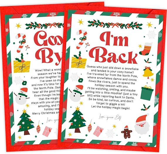 Elf Arrival Letter, Elf Goodbye Letter, Hello and Goodbye Christmas Letters with Envelopes and Stickers ELFLT01