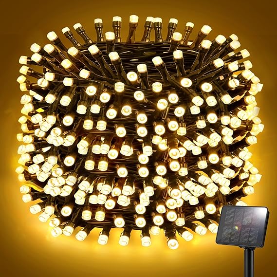 Solar String Lights Outdoor Garden 120LED 12M 40FT Garden Lights Solar Powered Waterproof 8 Modes for Patio/Yard/Tree/Gazebo/Terrace/Party/Wedding - Warm White [Energy Class F]