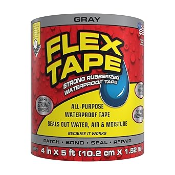 Flex Tape, Original Thick Flexible Rubberized Waterproof Tape - Seal and Patch Leaks, Works Underwater, Indoor Outdoor - Home RV Roof Plumbing and Pool Repairs, Gray, 4 in x 5 ft, Pack of 1