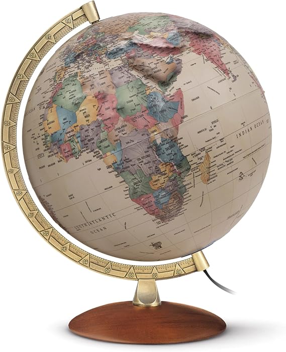 Waypoint Geographic Athens 12" Illuminated Antique Ocean-Style Relief Globe for Home and Office Decor