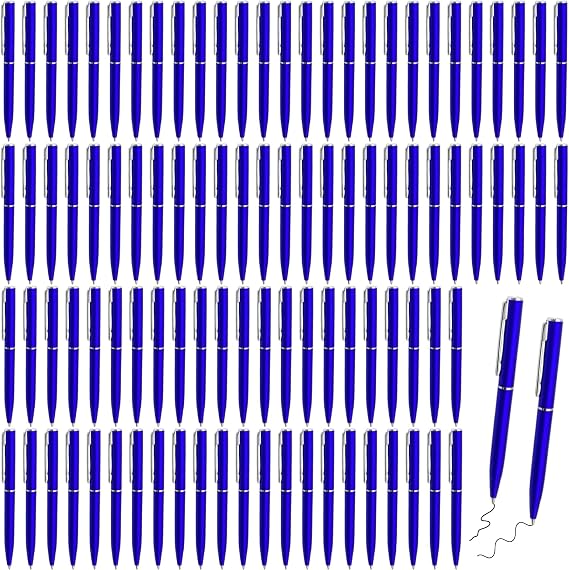 100 Pcs Small Ballpoint Pens, 4 Inch Mini Pens Bulk, for Pocket Notebooks and Notepads, Black Ink (Blue)