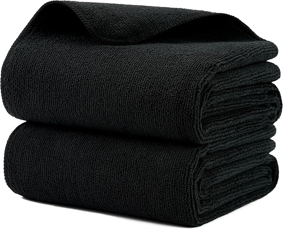 MICROFI New Microfiber Hair Drying Salon Towels, Quick Dry, Lint Free, 2 Pack 340 GSM (Black)
