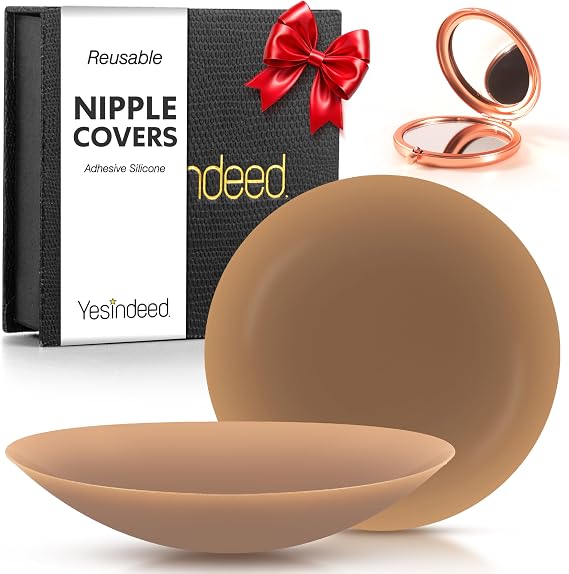 YESINDEED Nipple Covers - Hypoallergenic Silicone Pasties, Invisible Adhesive for Backless & Strapless, Bonus Mirror