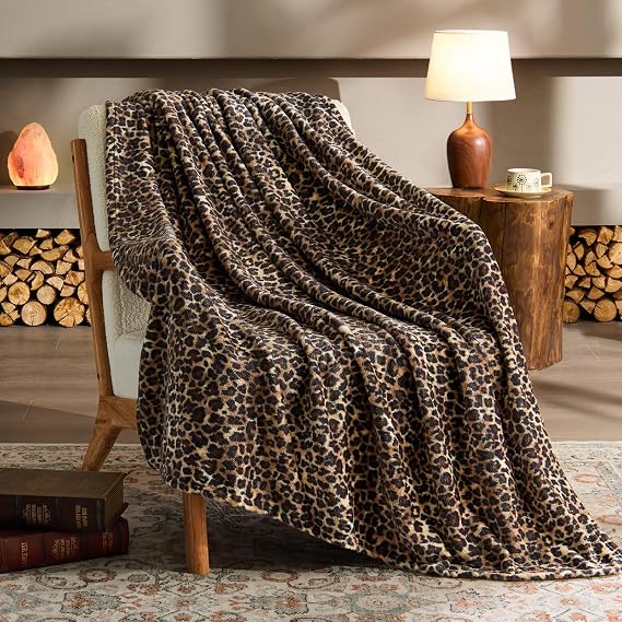 BEDELITE Fleece Blanket Soft Plush Throw for Couch Brown Leopard 50"x60"