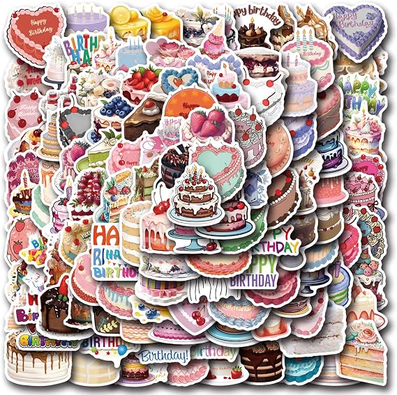 120 Pcs Happy Birthday Stickers Pack for Kids Adults Teens, Candy Cake Balloons Stickers, Colorful Waterproof Vinyl Stickers Decal