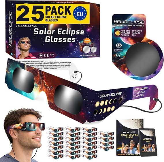 Helioclipse 6/12/25/50/100 Pack Solar Eclipse Glasses 2026 ISO 12312-2