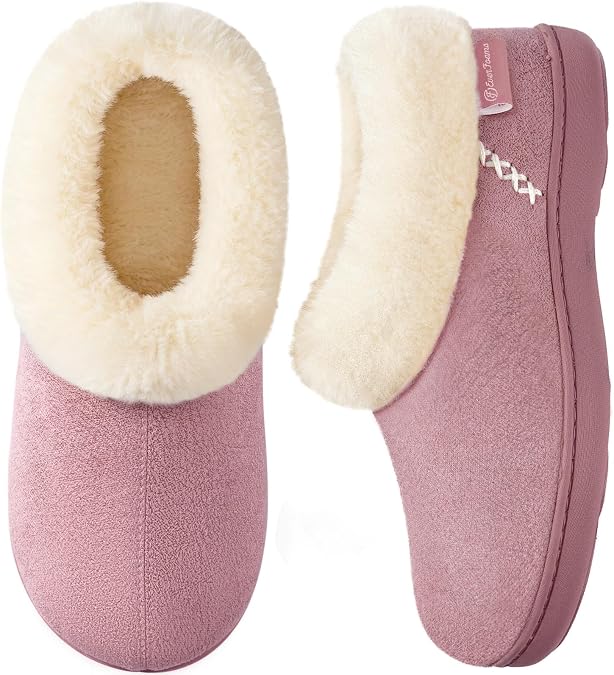 EverFoams Women's Microsuede Winter Slippers House Shoes Indoor Outdoor | Fuzzy Faux Fur Collar,Warm,Cozy Memory Foam,Indoor Outdoor,Gift