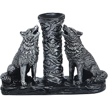 Two Silver Wolves Figurine Howling Wolf Statue Display Ball Stand Sphere Base Holder for Crystal Ball Glass Ball Pedestal Crystal Sphere Holder